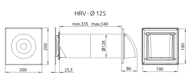 Abmessungen WRG-Einheit HRV100P