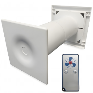 Kompakter dezentrale Lüftungsanlage - WRG-Ventilator HRV125P mit Wärmetauscher – 50 & 70 m3/h – inkl. Fernbedienung