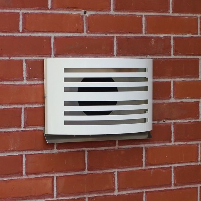 Design-Wetterschutzgitter PREMIUM LINE -ALFA- Ø 100 mm mit grobmaschigem Draht – WEISS RAL9010