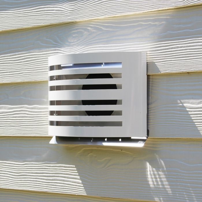 Design-Wetterschutzgitter PREMIUM LINE -ALFA- Ø 150 mm mit Rückschlagklappe – WEISS RAL9010