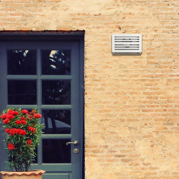 Design-Wetterschutzgitter PREMIUM LINE -BETA- Ø 125 mm mit Rückschlagklappe – WEISS RAL9010