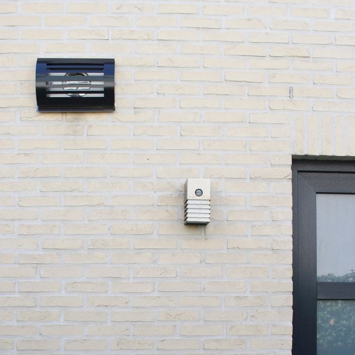 Design-Wetterschutzgitter PREMIUM LINE -DELTA- Ø 150 mm mit Rückschlagklappe – SCHWARZ RAL7021