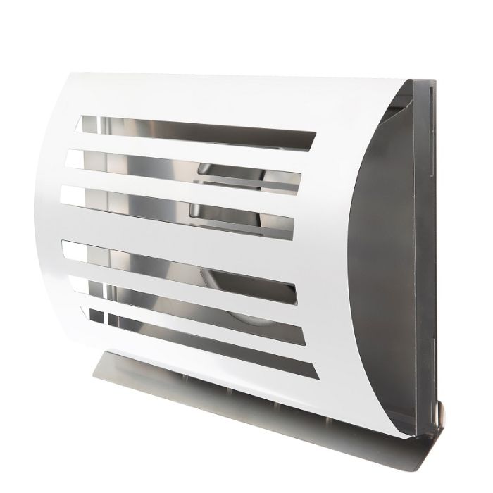 Design-Wetterschutzgitter PREMIUM LINE -DELTA- Ø 125 mm mit Rückschlagklappe – WEISS RAL9010