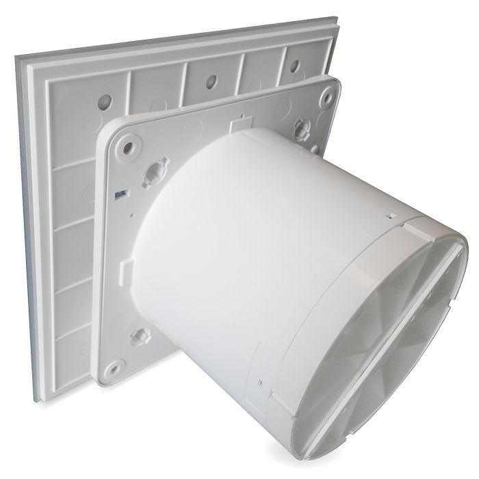 Pro-Design Badlüfter – mit Nachlauf + Feuchtigkeitssensor (KW125H) – Ø 125 mm – flaches GLAS – matt Weiß