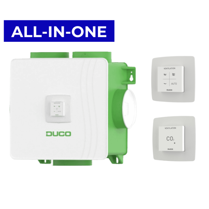 DucoBox Reno All-In-One - Schutzkontakt + RF-Steuerung, 1x CO2-Sensor & 1x CO2-Sensor ohne Steuerung DucoBox Reno All-In-One - Schutzkontakt + RF-Steuerung, 1x CO2-Sensor & 1x CO2-Sensor ohne Steuerung