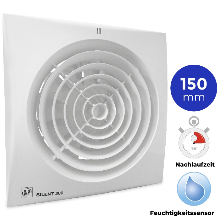 Badlüfter Soler und Palau Silent (300CDZ) - Ø 150mm - Mit Nachlauf + Mit Feuchtigkeitssensor