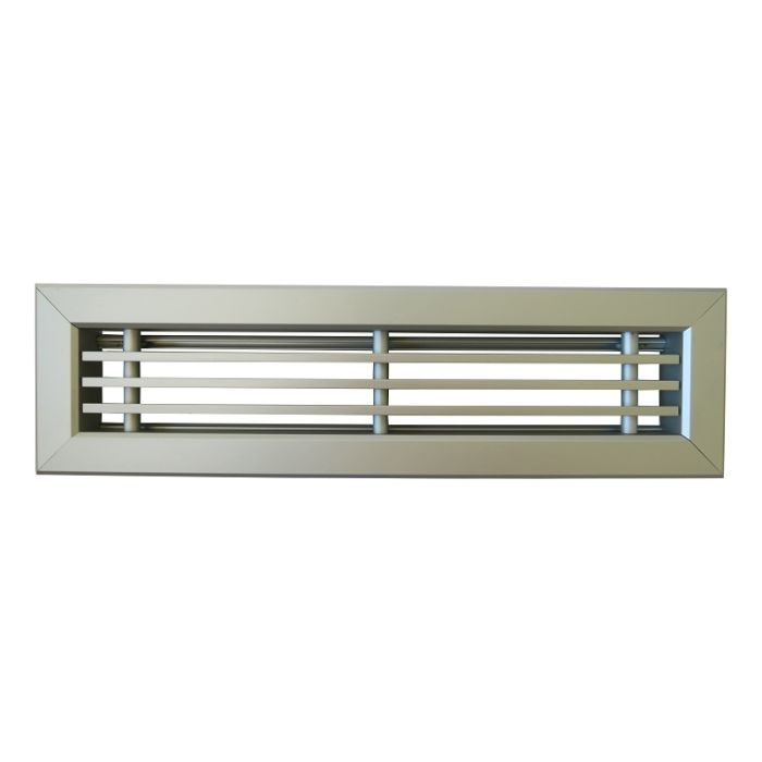 Bodengitter DELUXE 300 x 54 mm (passt in ein Brink-Maß von 305 x 57 mm) mit Volumenreglerabdeckung – Aluminium