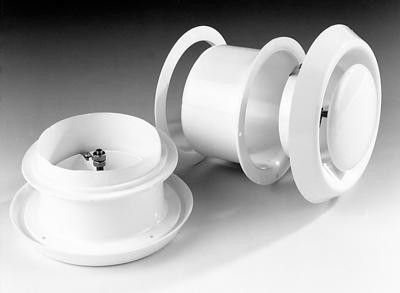 Tellerventil Kunststoff - Zuluft und Abluft - Ø 160mm - mit Einbauring und Klemmfeder-Halterung - weiß Tellerventil Kunststoff - Zuluft und Abluft - Ø 160mm - mit Einbauring und Klemmfeder-Halterung - weiß