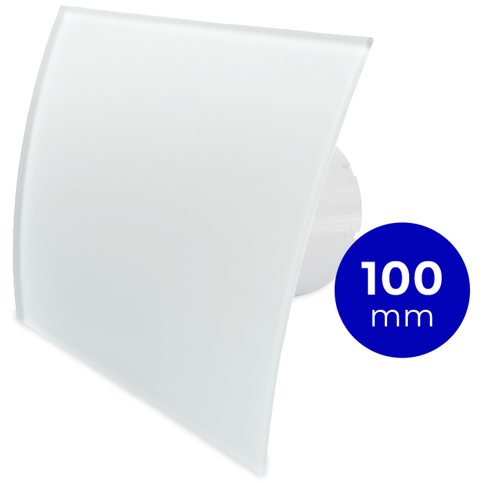 Pro-Design Badlüfter – STANDARD (KW100) – Ø 100 mm – gewölbtes GLAS - matt Weiß