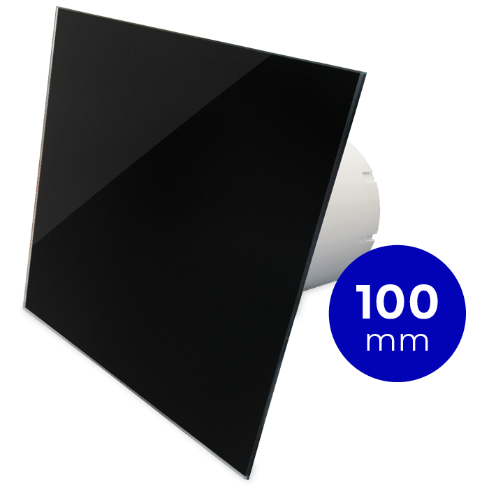 Pro-Design Badlüfter – STANDARD (KW100) – Ø 100 mm – flaches GLAS – glänzend Schwarz Pro-Design Badlüfter – STANDARD (KW100) – Ø 100 mm – flaches GLAS – glänzend Schwarz