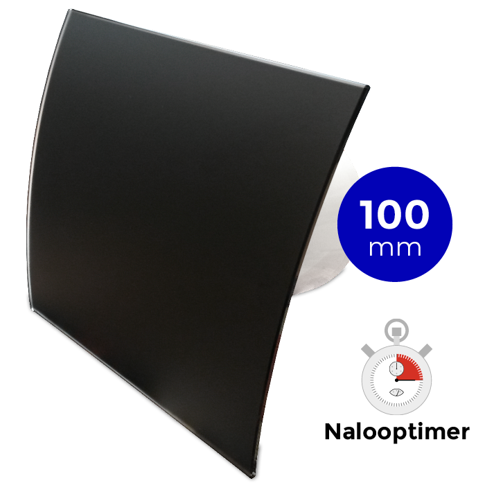 Pro-Design Badlüfter - mit Nachlauf (KW100T) - Ø100 mm - gewölbtes GLAS - matt Schwarz