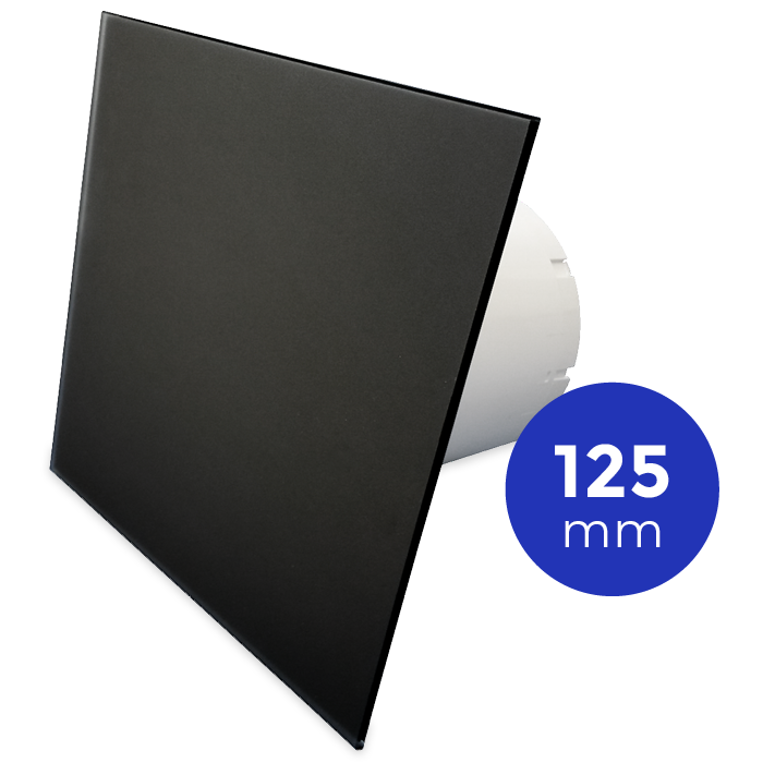 Pro-Design Badlüfter – STANDARD (KW125) – Ø 125 mm – flaches GLAS – matt Schwarz
