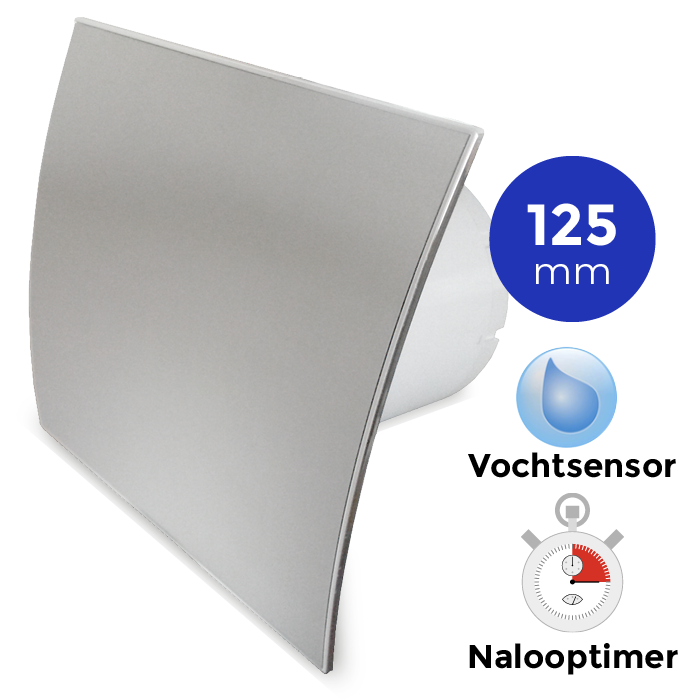 Pro-Design Badlüfter – mit Nachlauf + Feuchtigkeitssensor (KW125H) – Ø 125 mm – Edelstahl gebogen Pro-Design Badlüfter – mit Nachlauf + Feuchtigkeitssensor (KW125H) – Ø 125 mm – Edelstahl gebogen