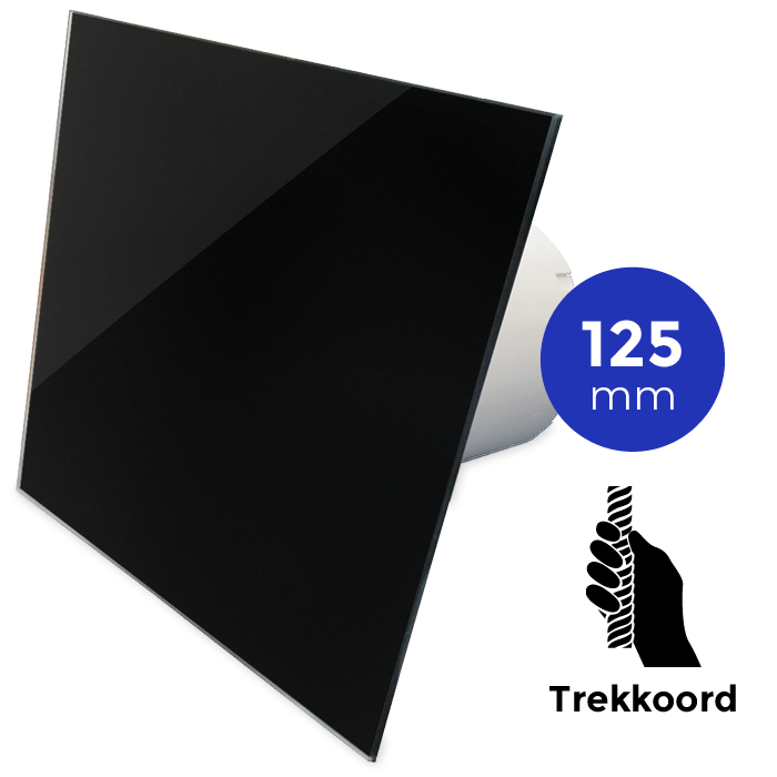 Pro-Design Badlüfter - ZUGKABEL (KW125W) - Ø 125 mm - flaches GLAS - glänzend Schwarz Pro-Design Badlüfter - ZUGKABEL (KW125W) - Ø 125 mm - flaches GLAS - glänzend Schwarz