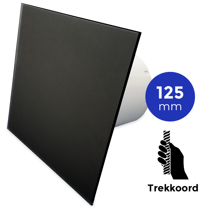 Pro-Design Badlüfter - ZUGSEIL (KW125W) - Ø 125 mm - flaches GLAS - matt Schwarz