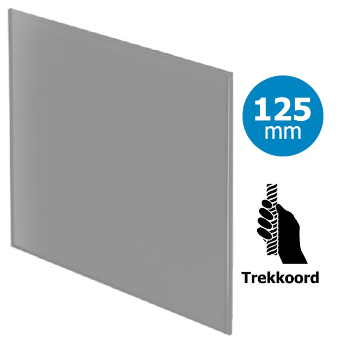 Pro-Design Badlüfter – ZUGSEIL (KW125W) – Ø 125 mm – flaches GLAS – Mattgrau