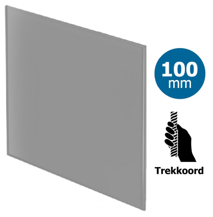 Pro-Design Badlüfter – ZUGSEIL (KW100W) – Ø 100 mm – flaches GLAS – Mattgrau