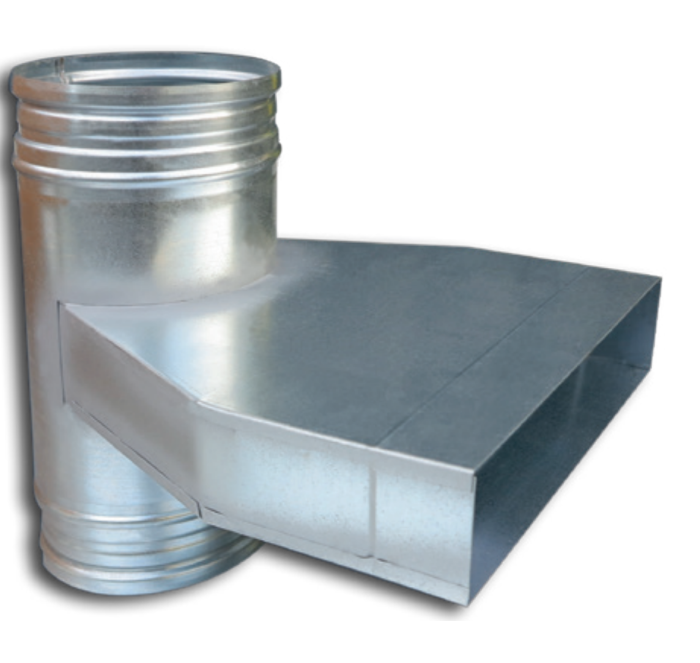 Flachkanal T-stuk 90° horizontal von Ø 100mm - 110x55mm