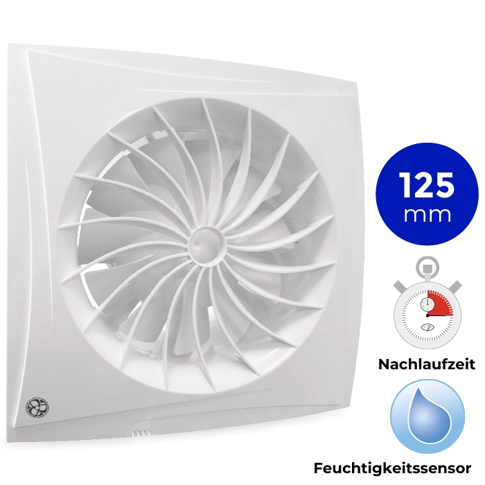 Badlüfter Blauberg Sileo - Ø 125 mm - mit Nachlauf + mit Feuchtigkeitssensor (SILEO125H) Badlüfter Blauberg Sileo - Ø 125 mm - mit Nachlauf + mit Feuchtigkeitssensor (SILEO125H)