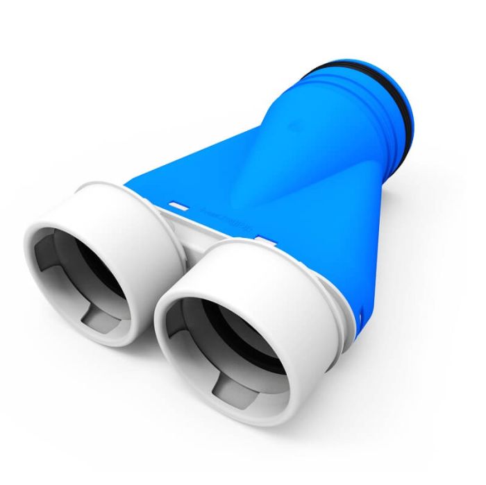 Vent-Axia Uniflexplus + Anschlussgehäuse 2x Ø 90 mm mit Tülle Ø 125 mm