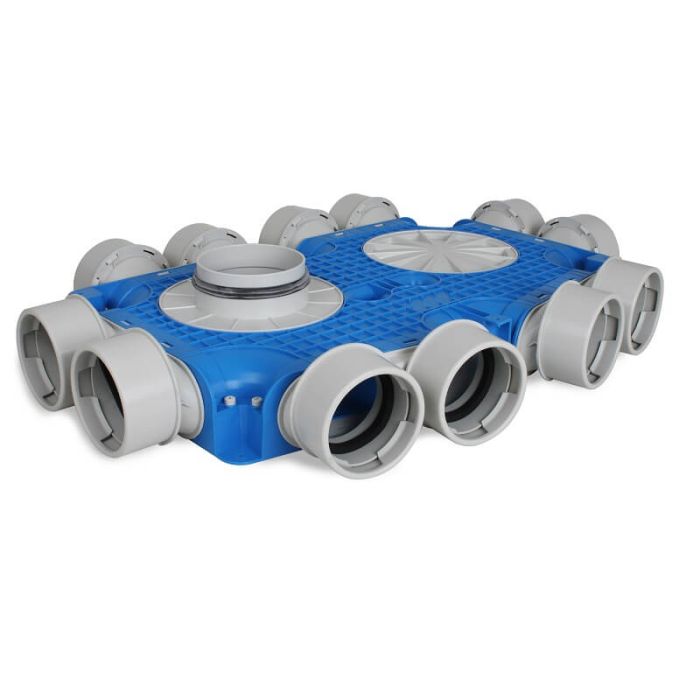 Vent-Axia Uniflexplus + Verteiler 12x Ø 90 mm Seitenanschluss – Ø 125 mm