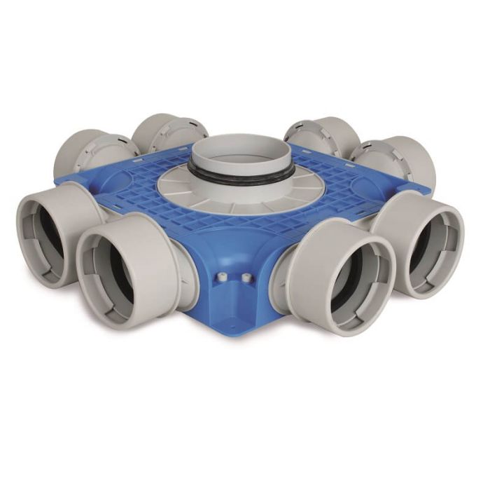 Vent-Axia Uniflexplus + Verteiler 8x Ø 90 mm Seitenanschluss – Ø 125 mm