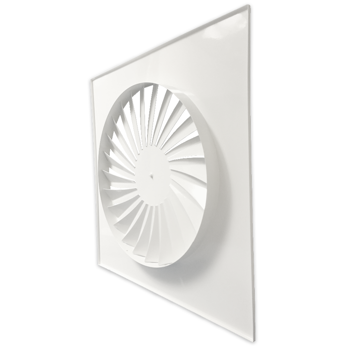 Einbau-Drallauslass für Systemdecke 595 x 595 mm – rund Ø 443 mm – Luftabfuhr und -zufuhr – Stahl – RAL9010